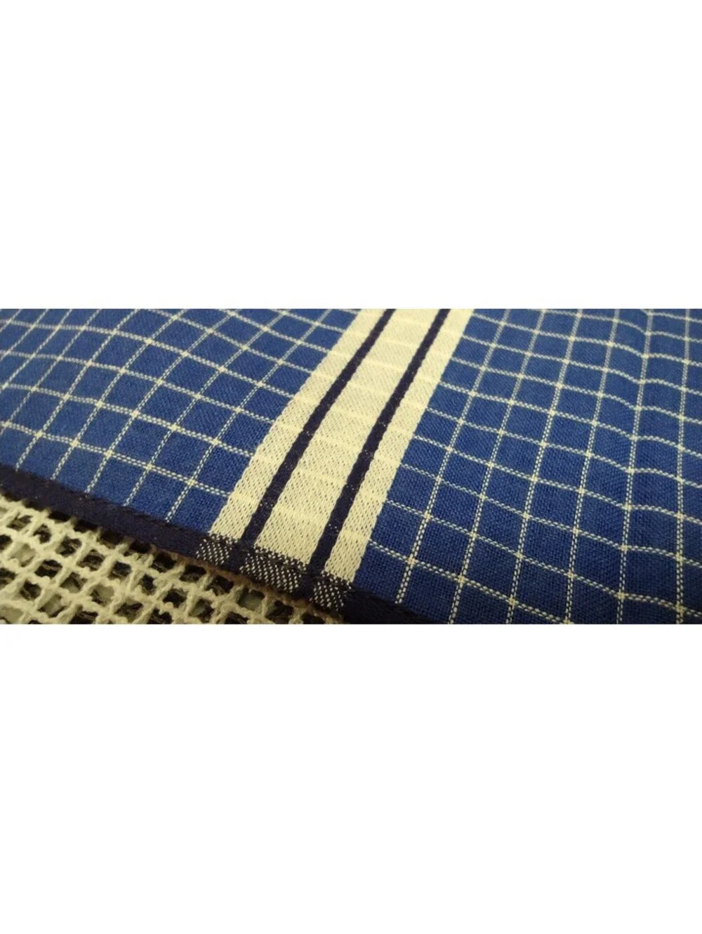 Vintage 1950s Men's Cotton Handkerchief Scarf Blue Squares Cream White Stripes